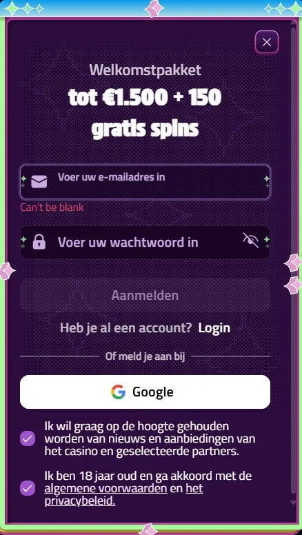 Account aanmaken bij Retrozino Casino